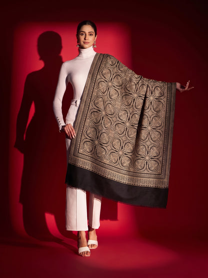 Kani Woven Lightweight Woolen Stole for Women | Black