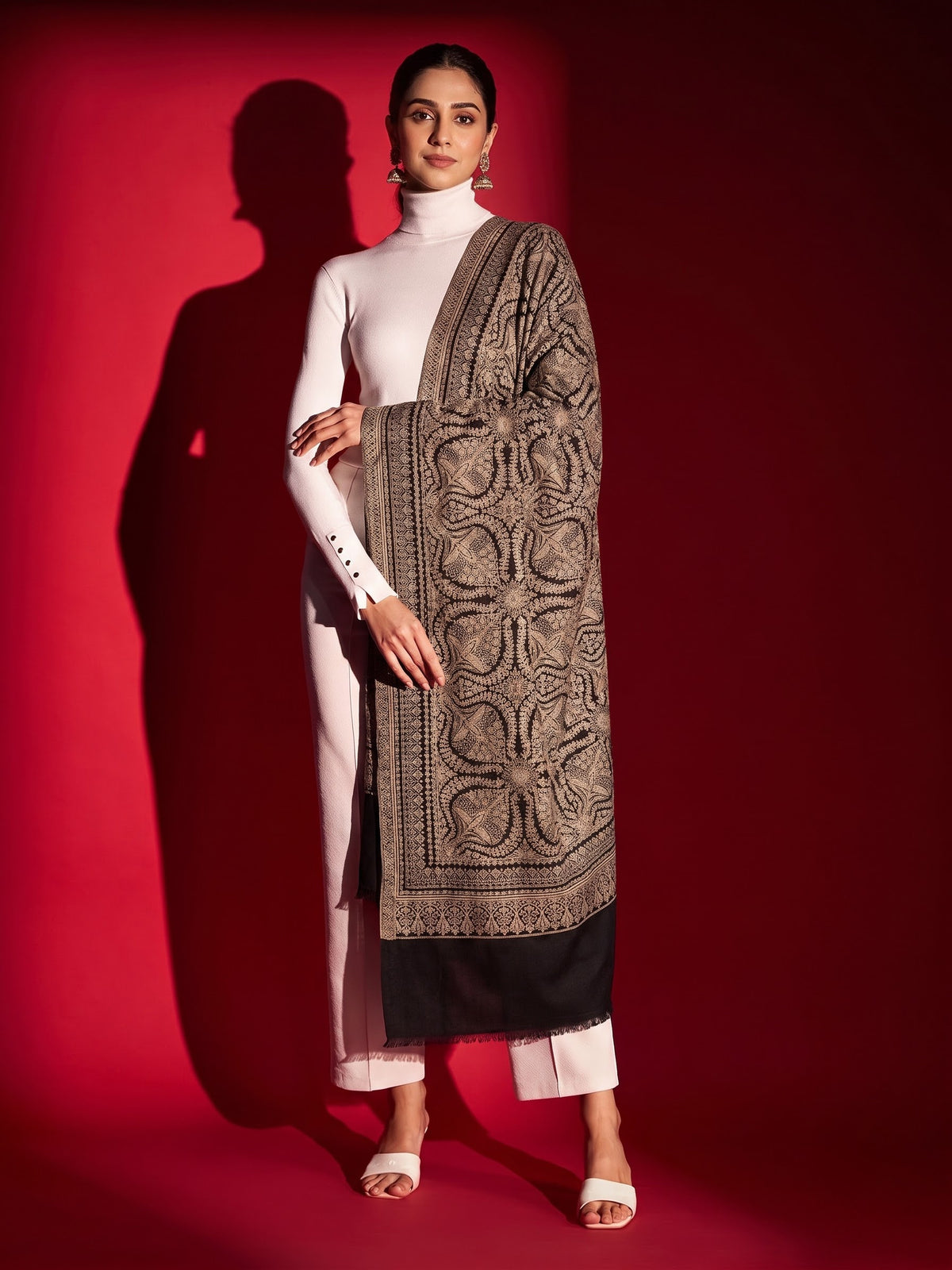 Kani Woven Lightweight Woolen Stole for Women | Black