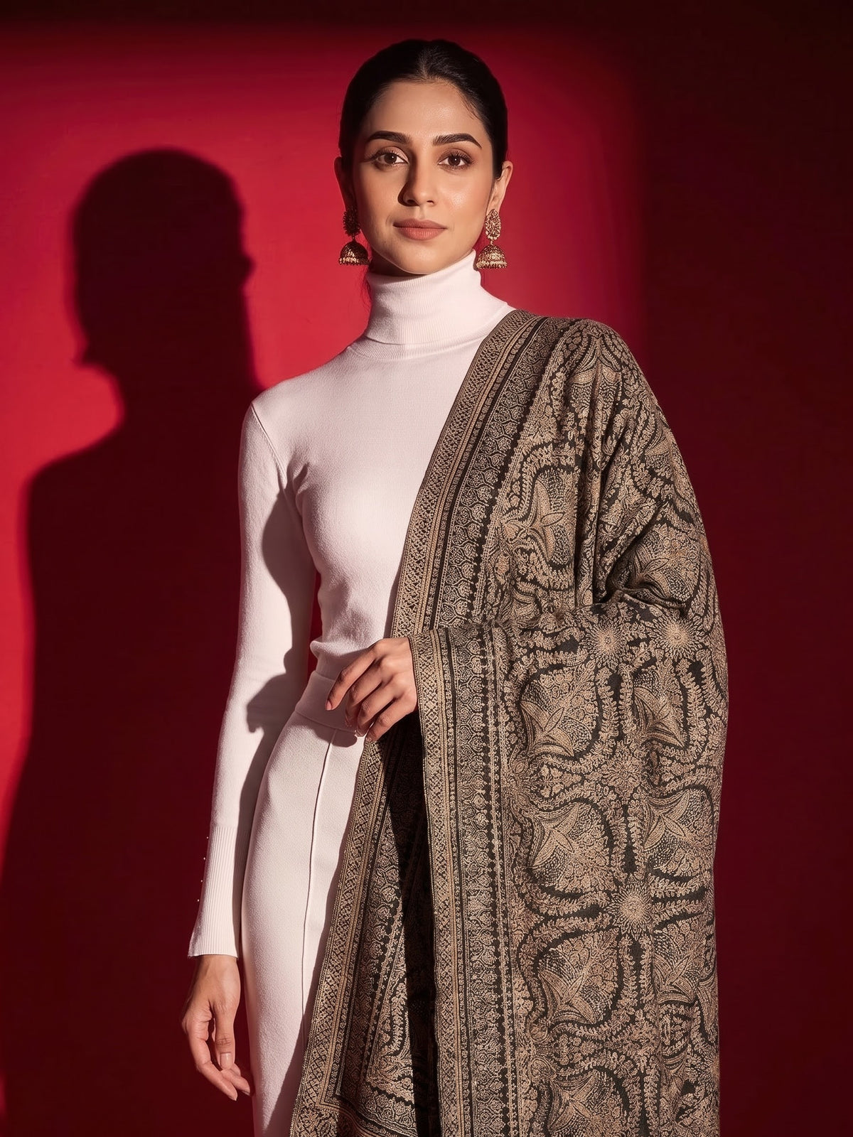 Kani Woven Lightweight Woolen Stole for Women | Black