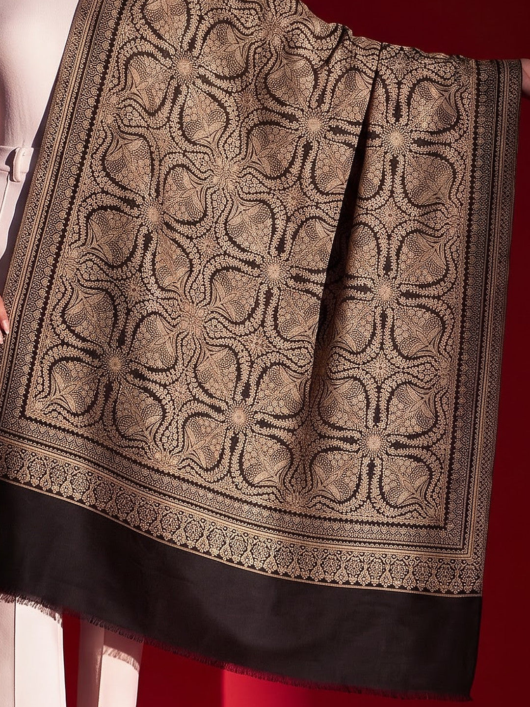 Kani Woven Lightweight Woolen Stole for Women | Black