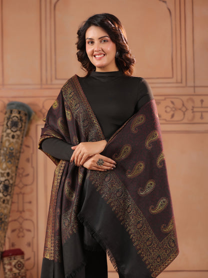 Kani Zari Woven Shawl for Women | Black