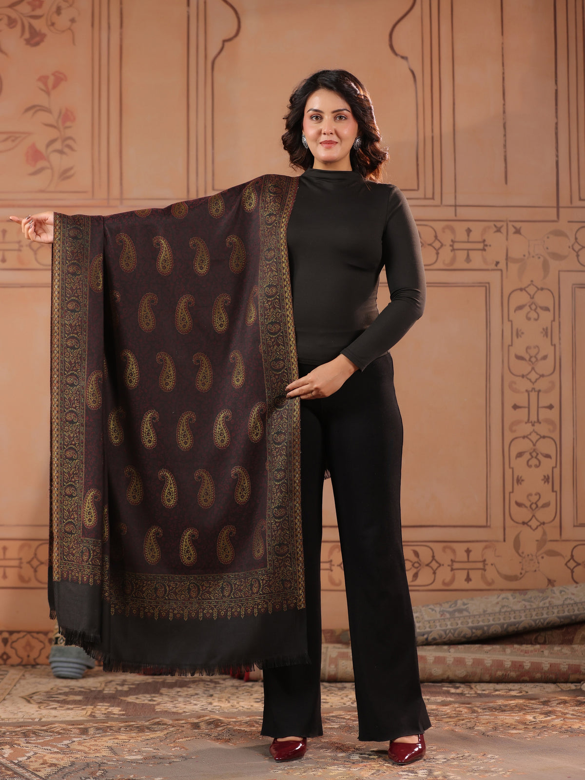 Kani Zari Woven Shawl for Women | Black