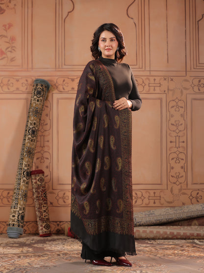 Kani Zari Woven Shawl for Women | Black