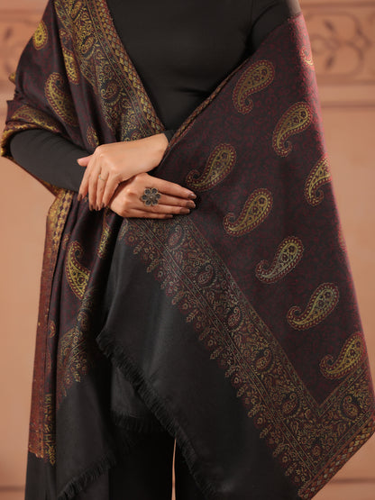 Kani Zari Woven Shawl for Women | Black