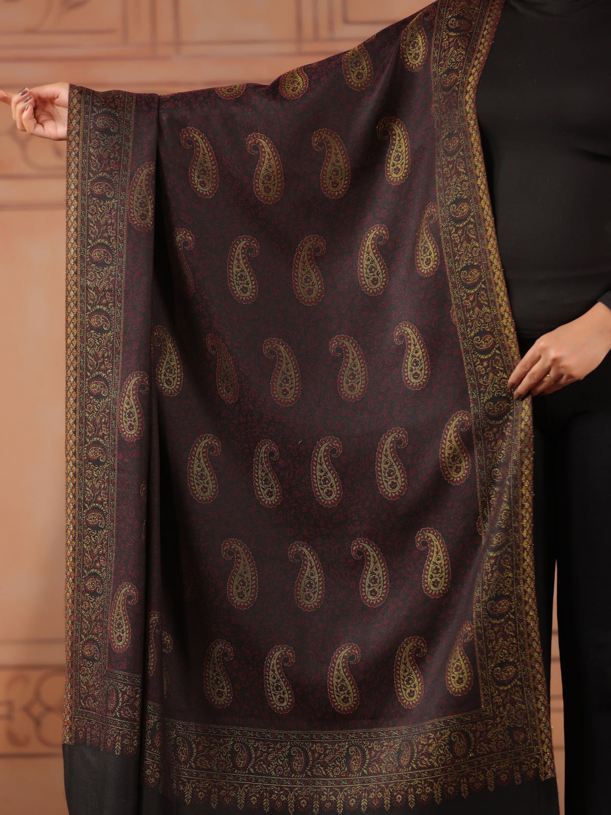 Kani Zari Woven Shawl for Women | Black