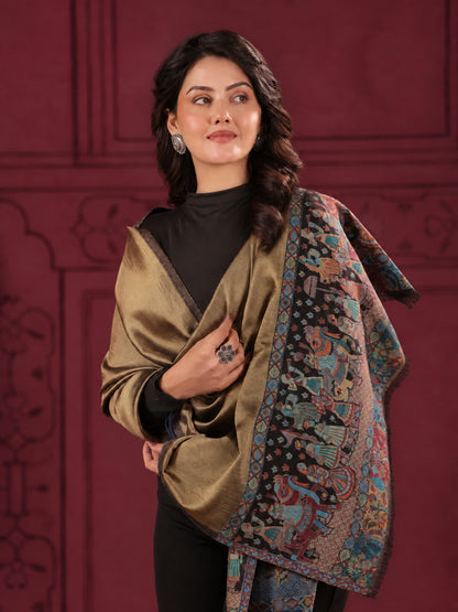 Zari Kani Darbar Woven Stole for Women | Black