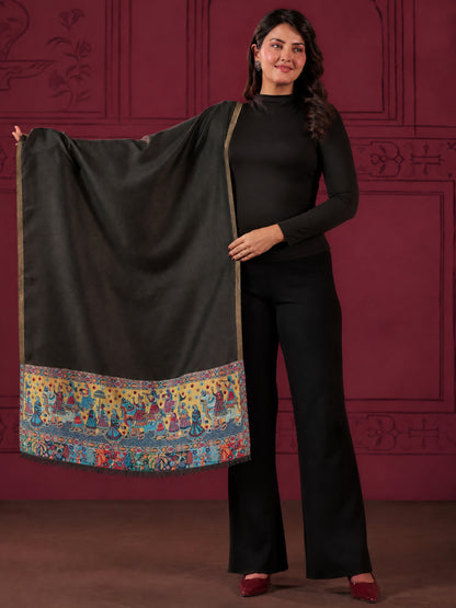 Zari Kani Darbar Woven Stole for Women | Black
