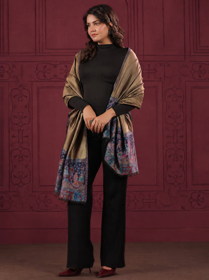 Zari Kani Darbar Woven Stole for Women | Navy Blue