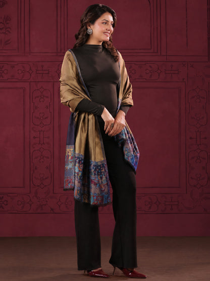 Zari Kani Darbar Woven Stole for Women | Navy Blue