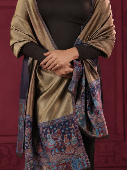 Zari Kani Darbar Woven Stole for Women | Navy Blue