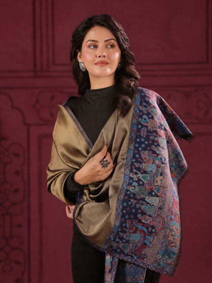 Zari Kani Darbar Woven Stole for Women | Navy Blue