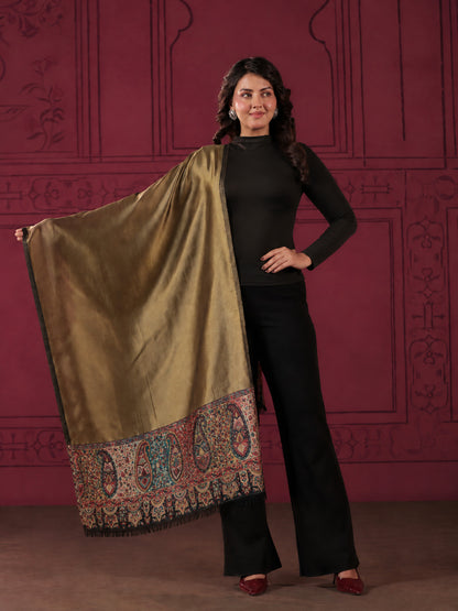 Reversible Kani Zari Stole with Paisley Jamawar Border | Black