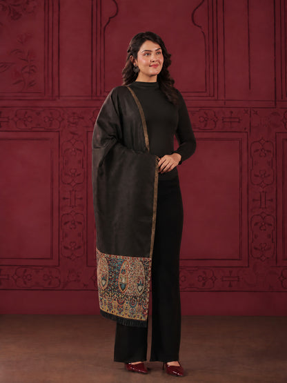 Reversible Kani Zari Stole with Paisley Jamawar Border | Black