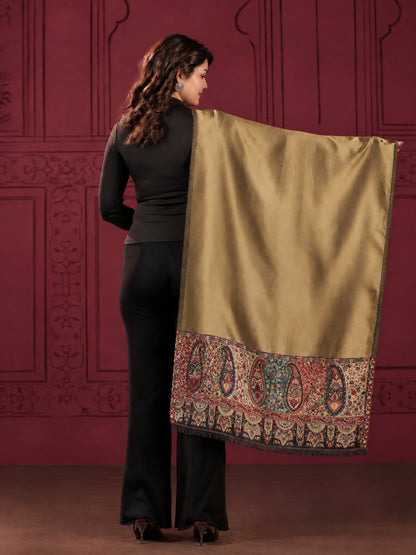 Reversible Kani Zari Stole with Paisley Jamawar Border | Black