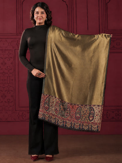 Reversible Kani Zari Stole with Paisley Jamawar Border | Teal Blue