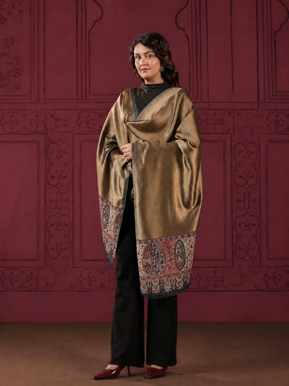Reversible Kani Zari Stole with Paisley Jamawar Border | Teal Blue