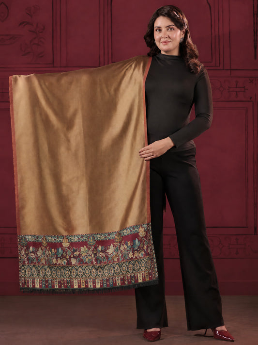 Reversible Kani Zari Stole with Floral Jamawar Border | Maroon