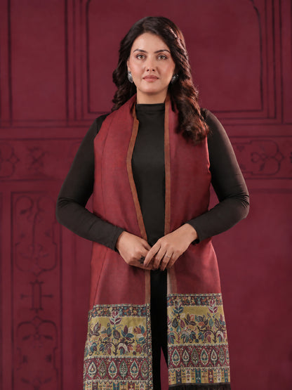 Reversible Kani Zari Stole with Floral Jamawar Border | Maroon