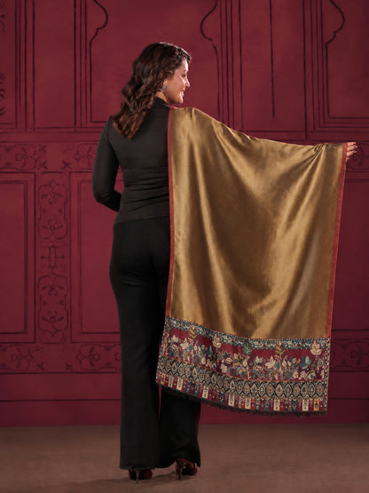 Reversible Kani Zari Stole with Floral Jamawar Border | Maroon