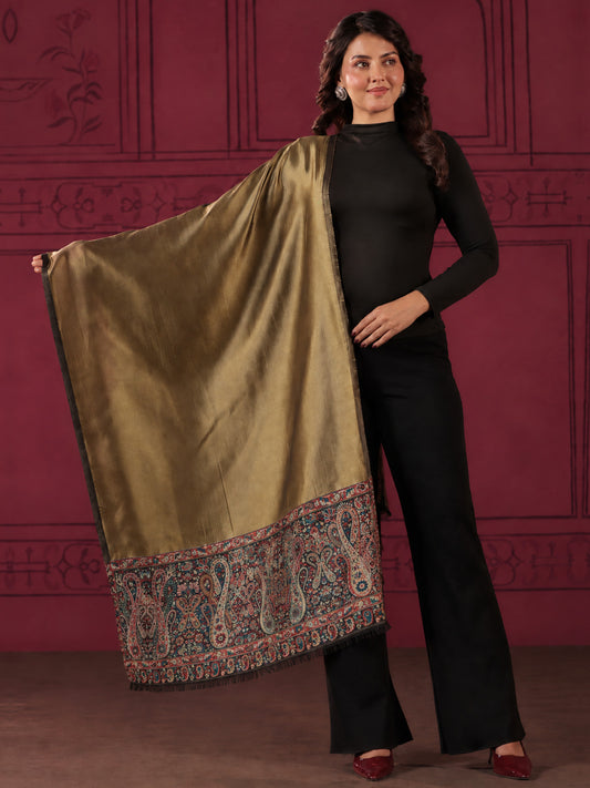 Reversible Kani Zari Stole with Big Paisley Jamawar Border | Black