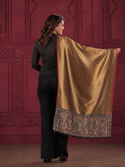 Reversible Kani Zari Stole with Big Paisley Jamawar Border | Maroon