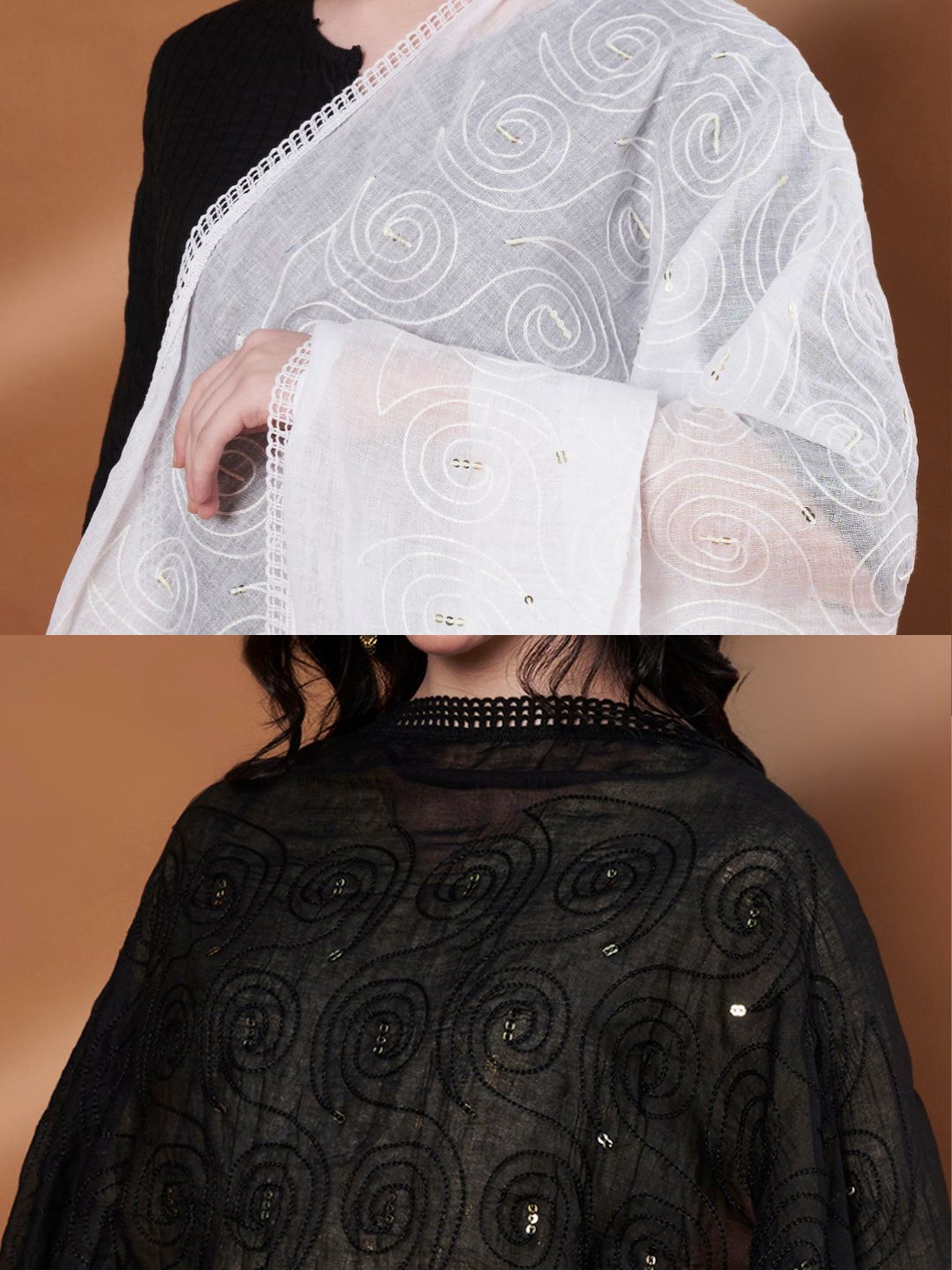 Pure Cotton Sequin Work Dupatta for Women Pack of 2 | White and Black