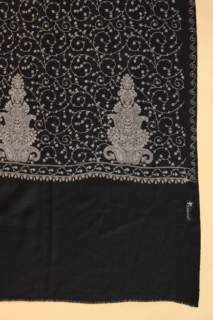Kashmiri Jaal Embroidery Floral Shawl | Black
