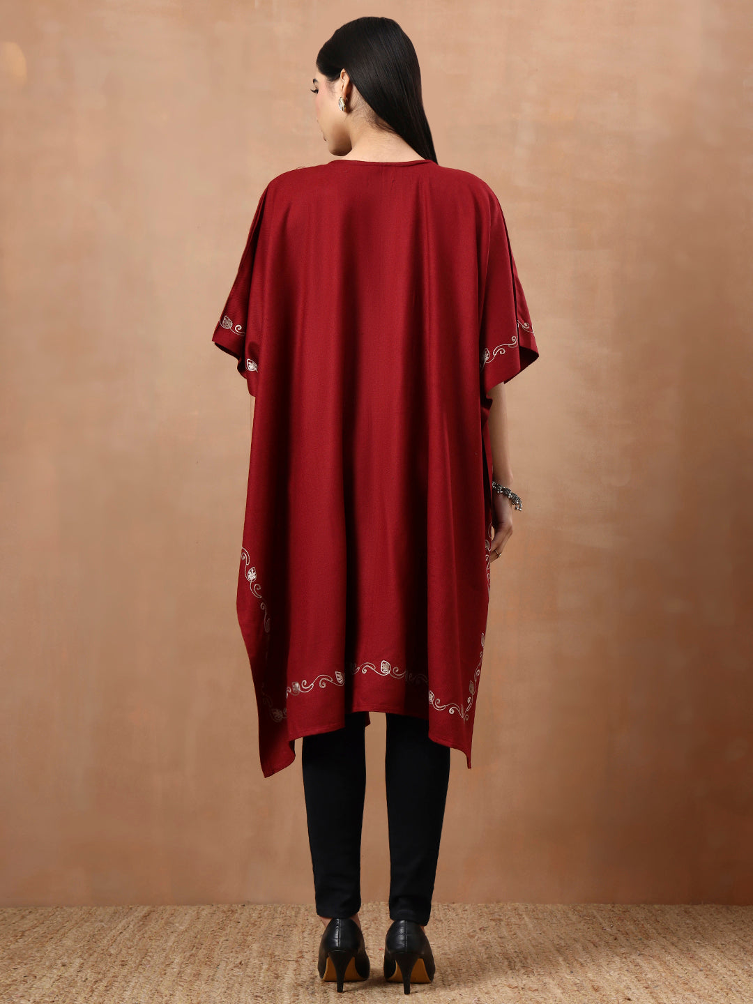 Aari Paisley Embroidery Maroon Pheran Shrug - view 4