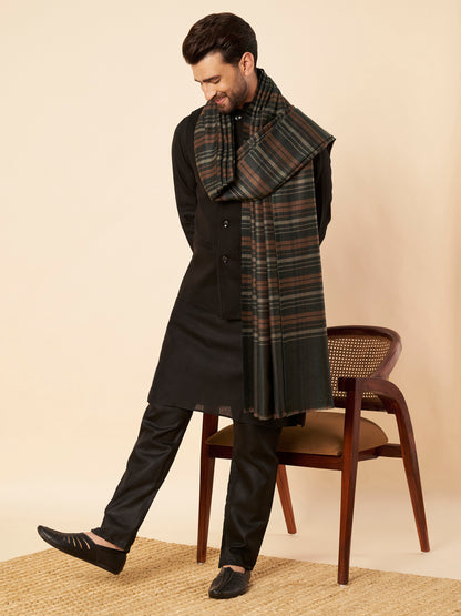 Men's Woollen Lohi Shawl | Grey Stripe