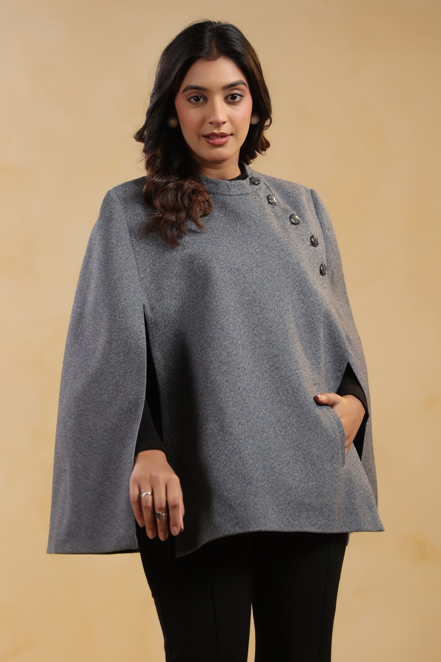 Women's Tweed Luxury Cape Jacket Shrug | Grey