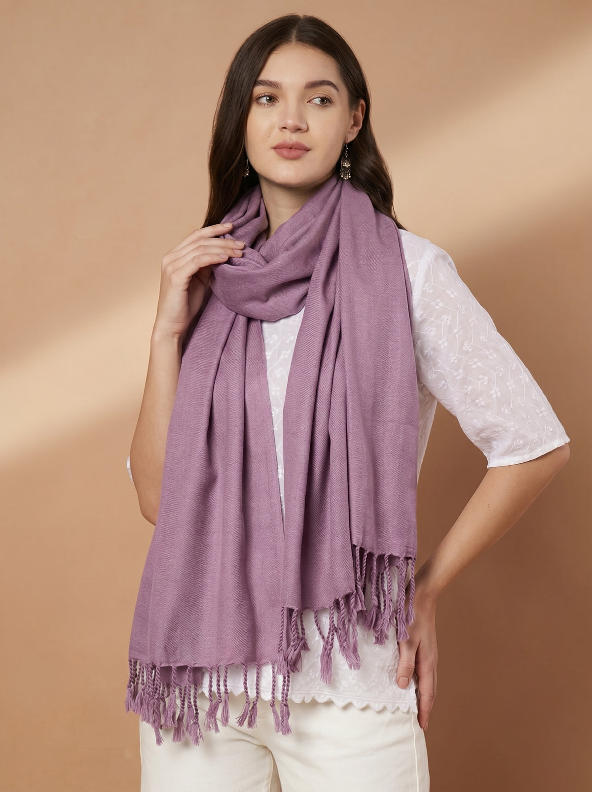 Plain Onion Woolen Stole for Women | Onion - view 2