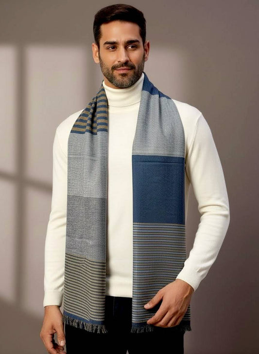 Soft Woollen Muffler for Men | Blue Grey Scarf