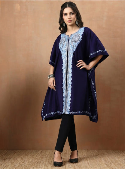Aari Paisley Embroidery Blue Pheran Shrug - view 5