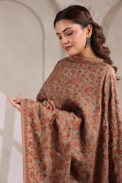 Pure Wool Shawl with All-over Multicolour Royal Paisley Sozni Embroidery