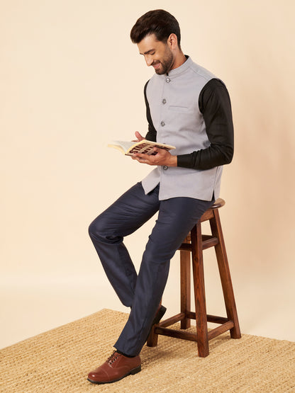 Men's Tweed Nehru Jacket | Light Blue
