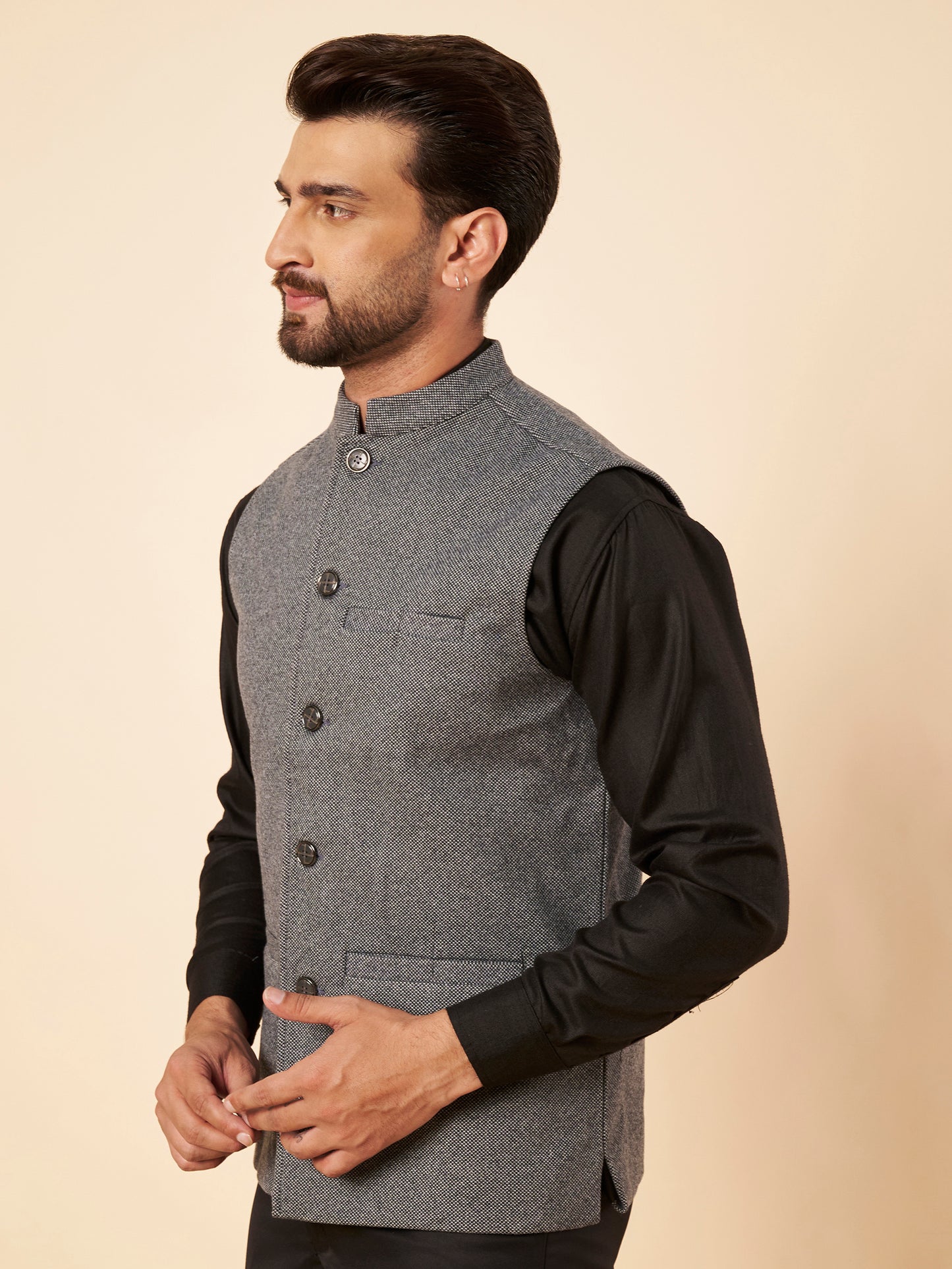 Men's Tweed Nehru Jacket | Grey