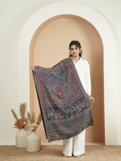 Kani Darbar Weave Soft Woolen Stole for Women | Blue