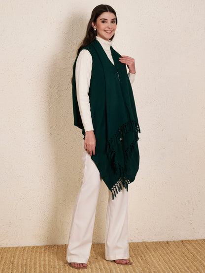 Women's Sleeveless Plain Shrug Cardigan | Bottle Green
