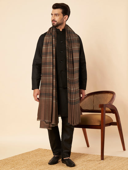 Men's Woollen Lohi Shawl | Brown Stripe - view 4