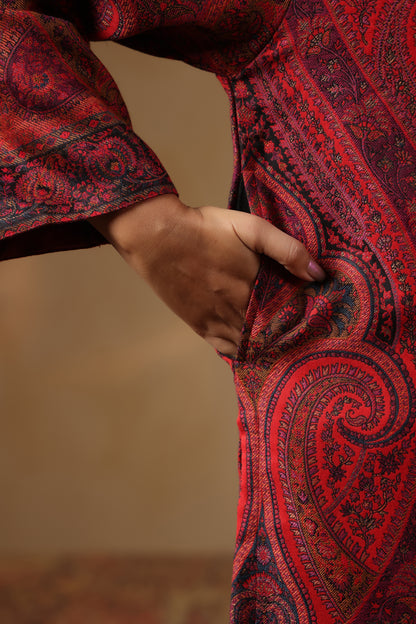 Women's Kaani Woven Winter Kurta | Maroon