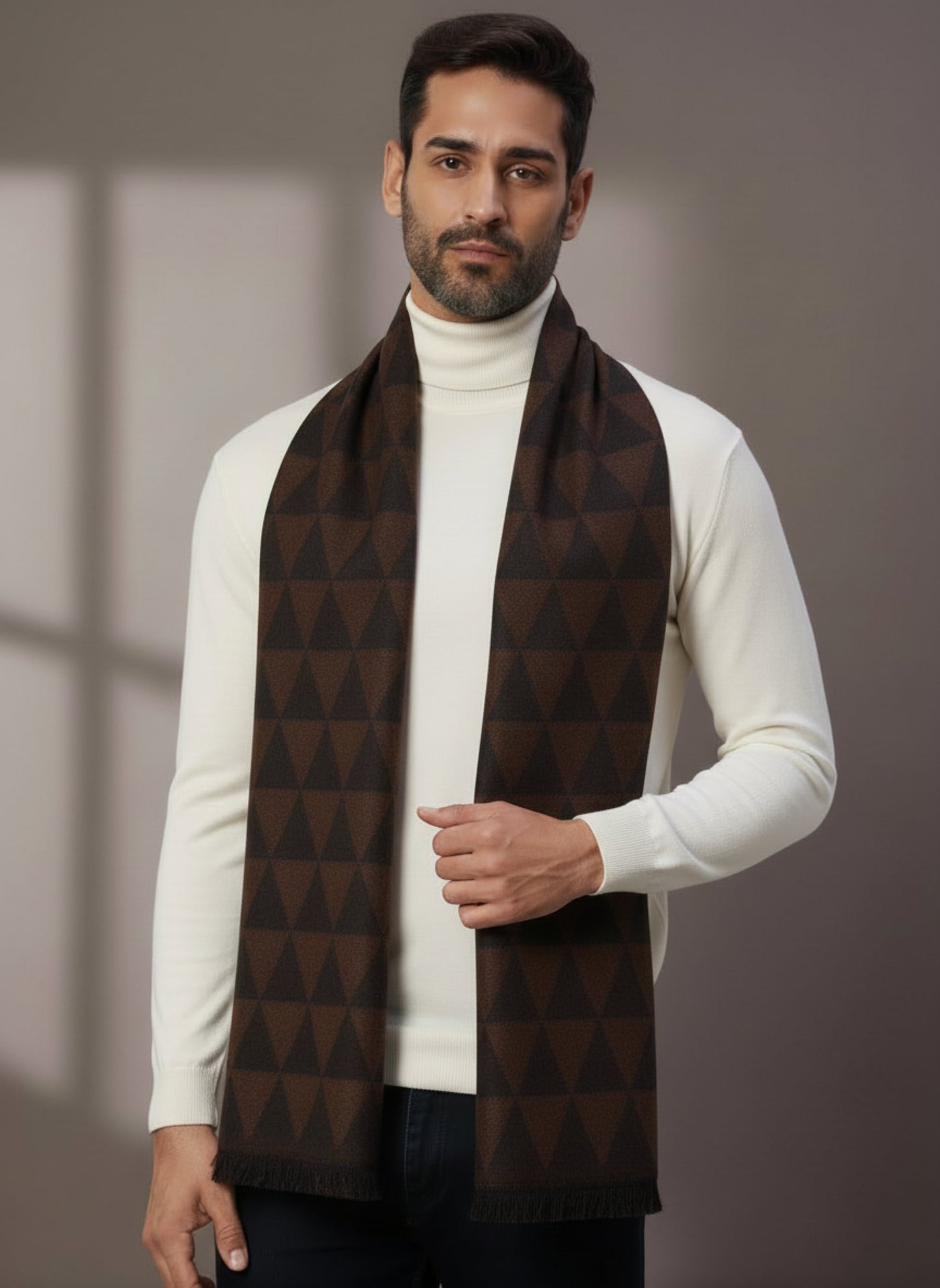 Soft Woollen Muffler for Men | Black Brown Scarf
