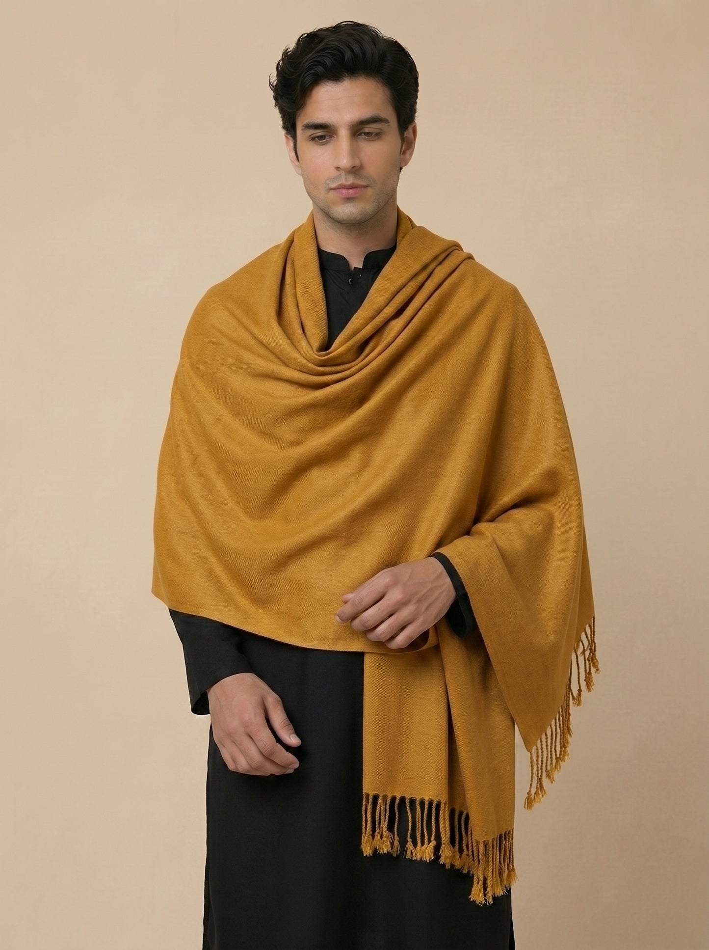 Men Lightweight Solid Color Warm Stole | Mustard - view 3