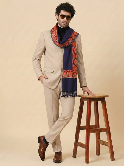 Kashmiri Aari Embroidery Woollen Stole for Men | Blue - view 4