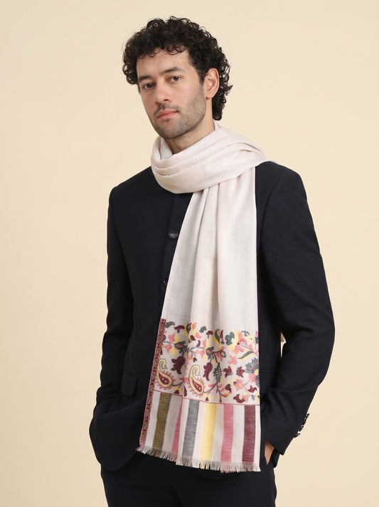 Ultra Soft Fine-Wool Kani Woven Stole for Men | Off White