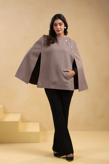 Women's Tweed Luxury Cape Jacket Shrug | Brown