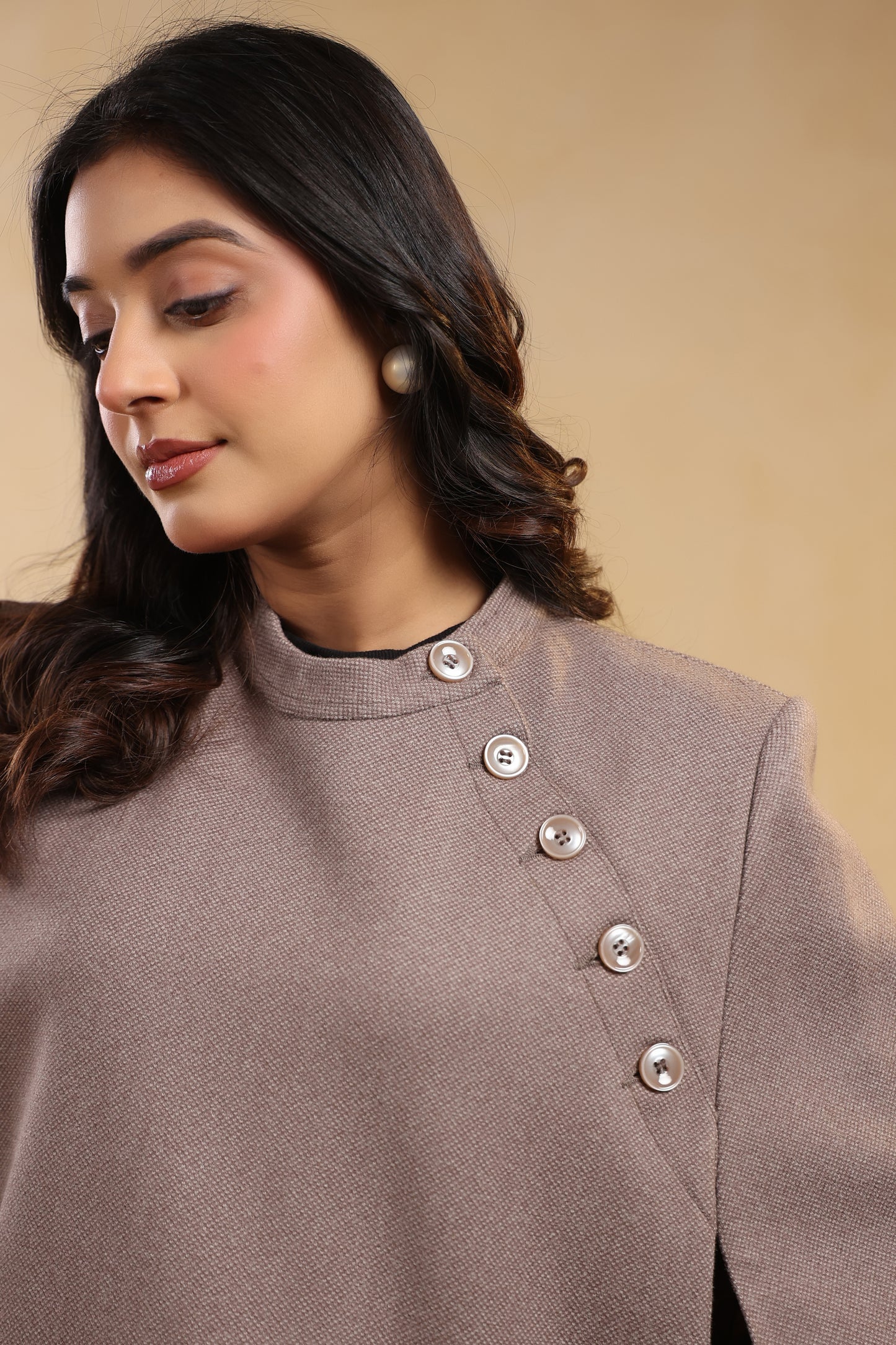 Women's Tweed Luxury Cape Jacket Shrug | Brown