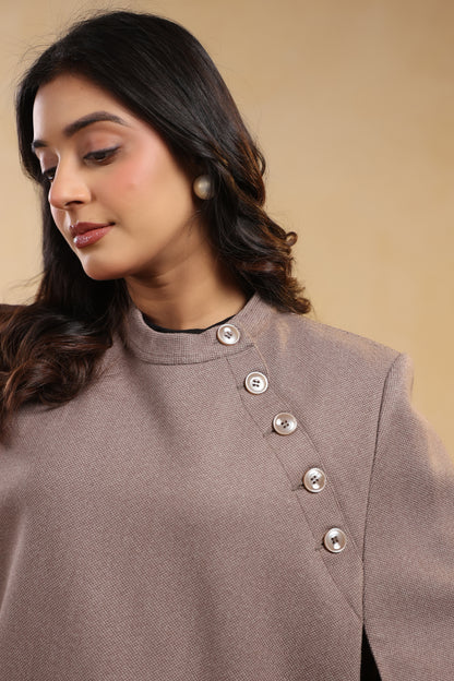 Women's Tweed Luxury Cape Jacket Shrug | Brown