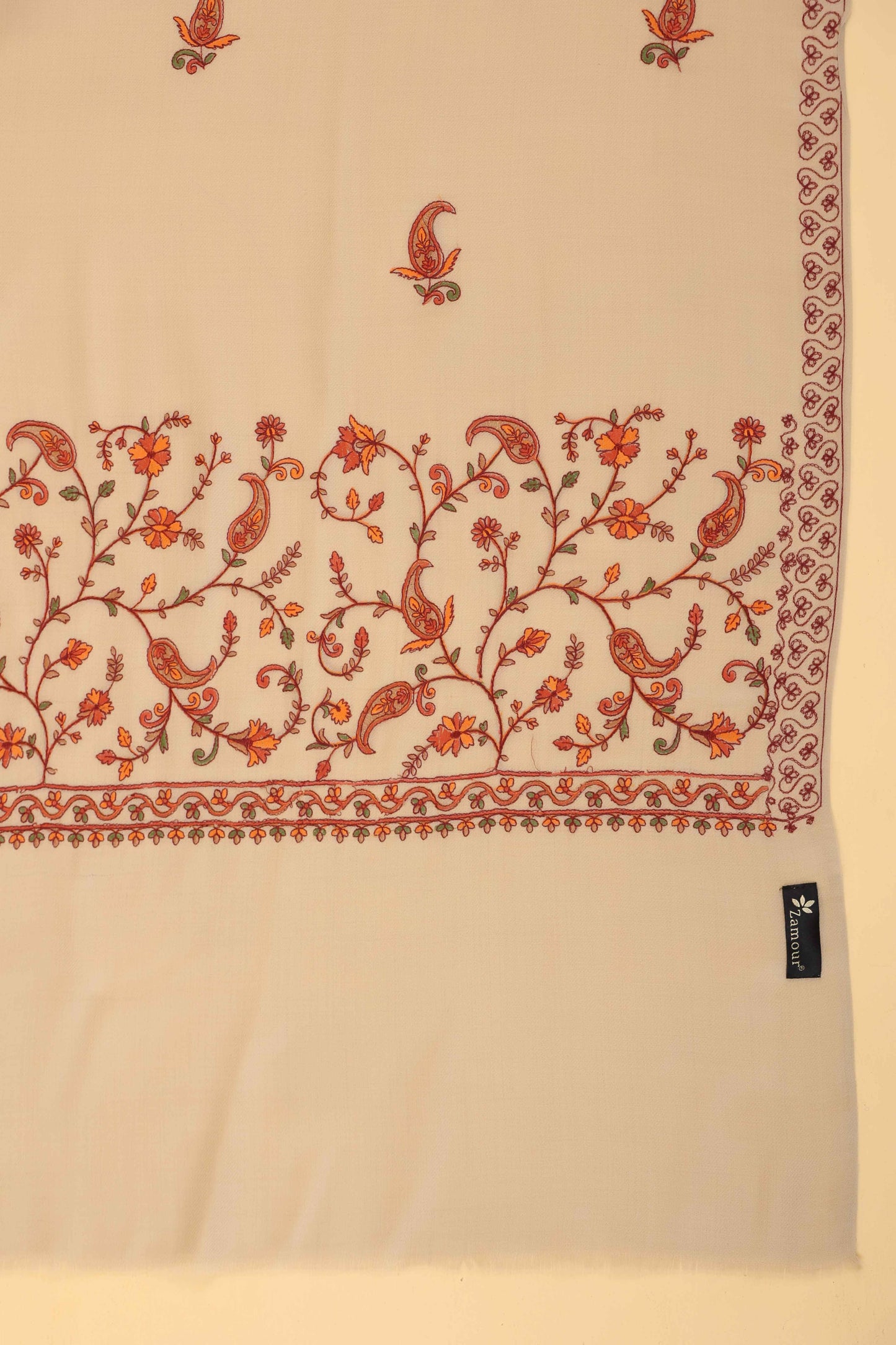 Sozni Floral Embroidery Kashmiri Shawl | Beige