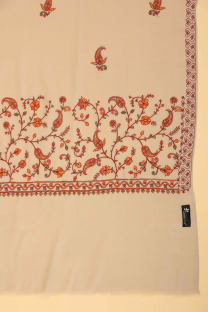 Sozni Floral Embroidery Kashmiri Shawl | Beige