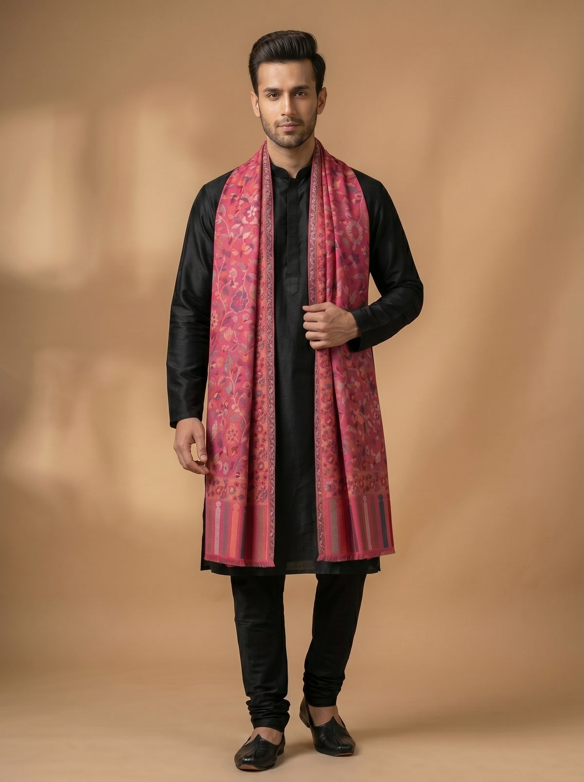 Kani Woven Shawl for Men in Paisley Design Weaving | Magenta